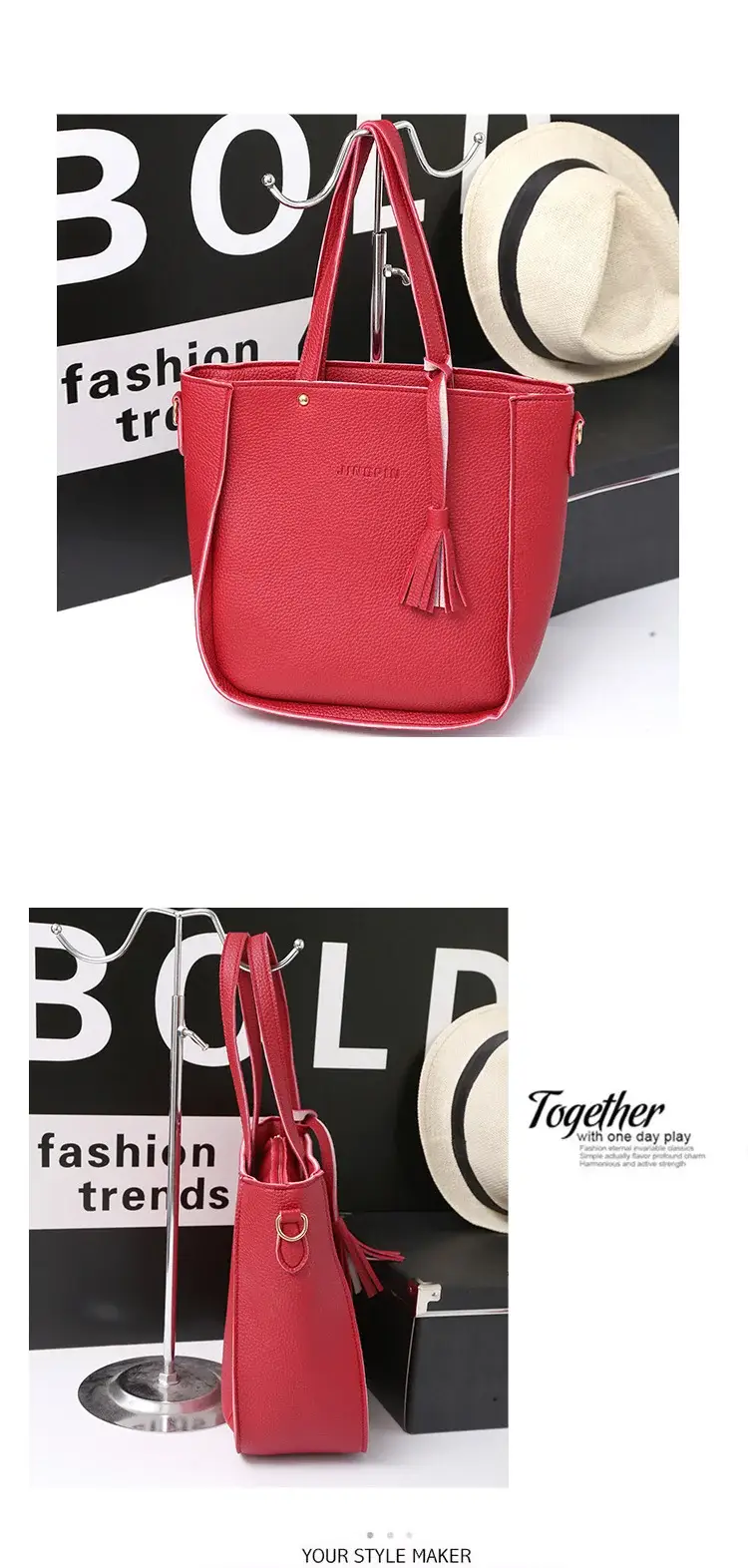 Women's 4-Piece Pink Leather Handbag Set — feature 32
