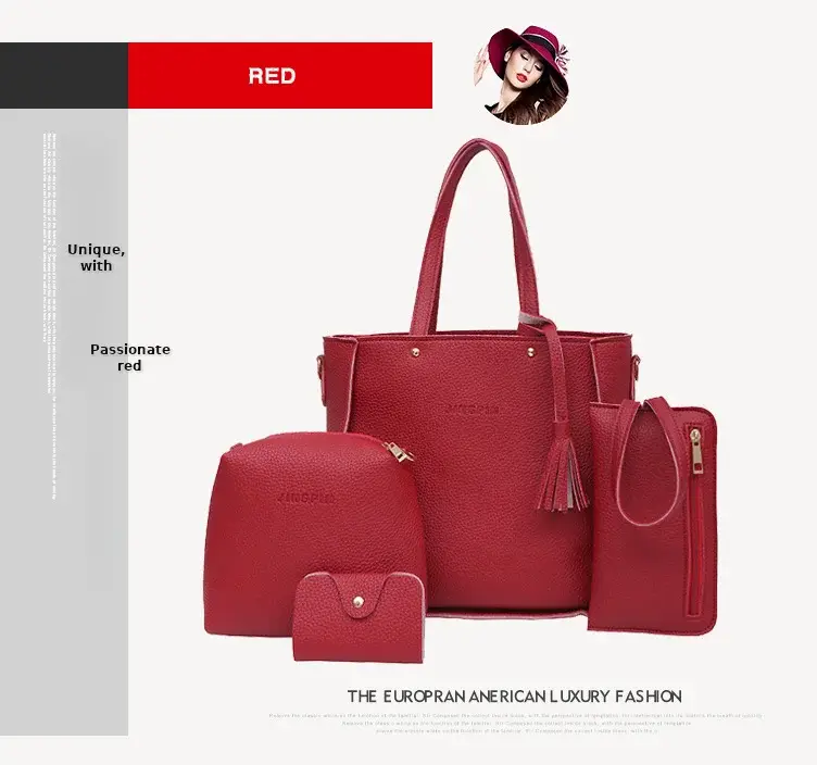 Women's 4-Piece Pink Leather Handbag Set — feature 4