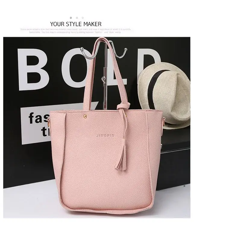 Women's 4-Piece Pink Leather Handbag Set — feature 43