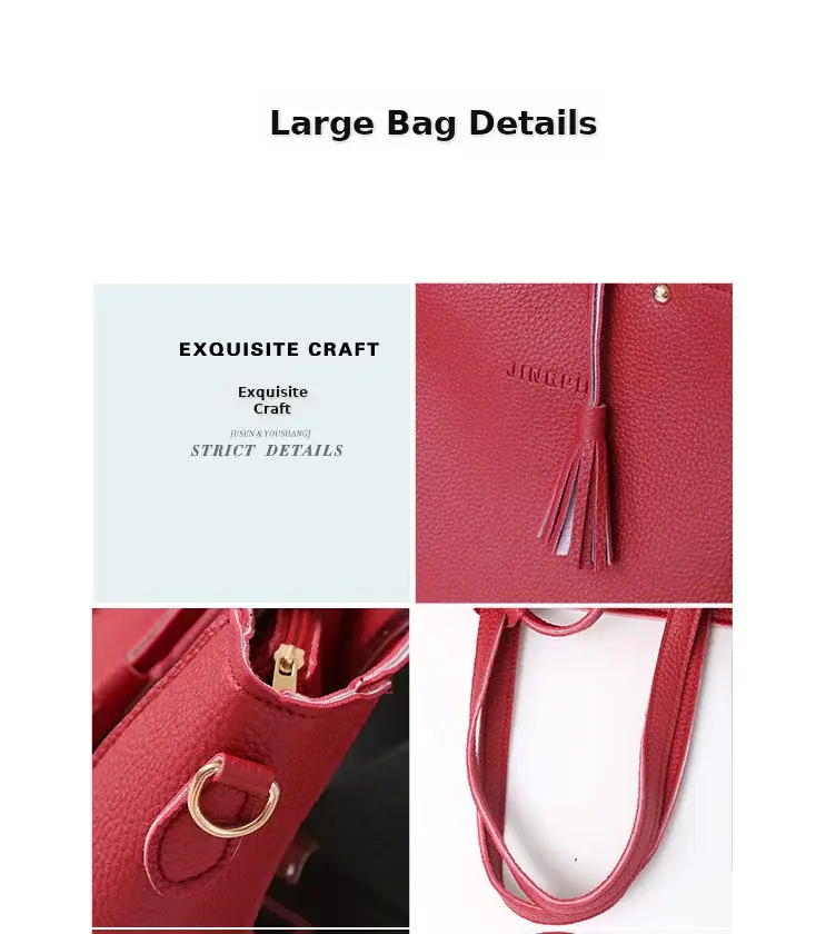 Women's 4-Piece Pink Leather Handbag Set — feature 47