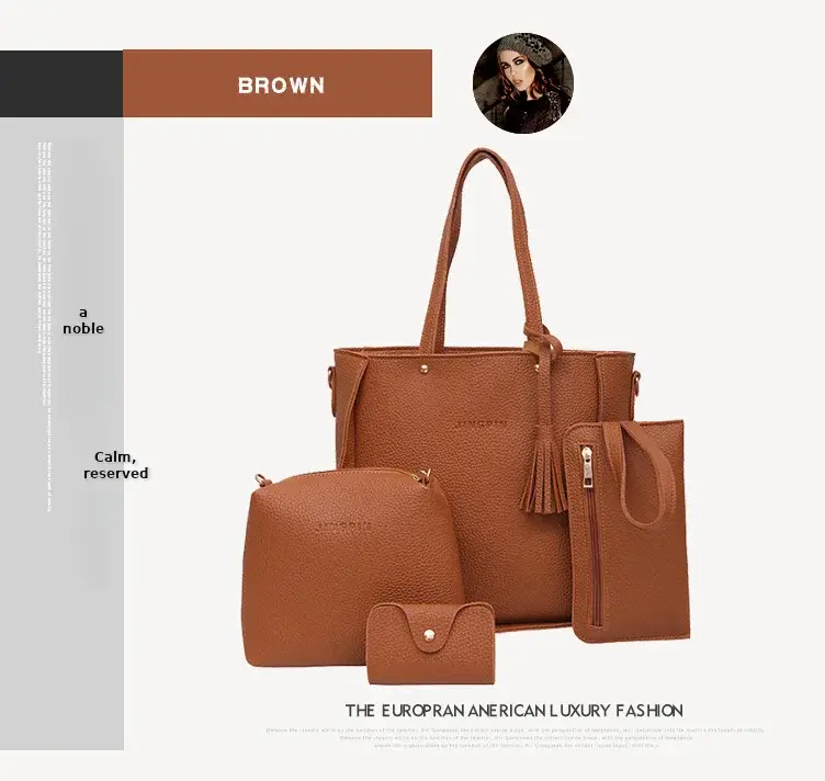 Women's 4-Piece Pink Leather Handbag Set — feature 5