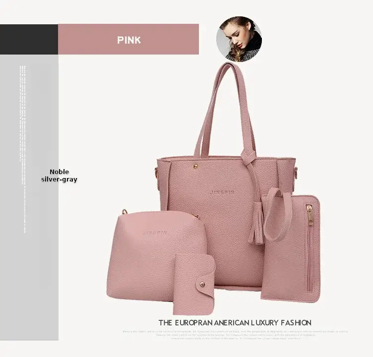 Women's 4-Piece Pink Leather Handbag Set — feature 8