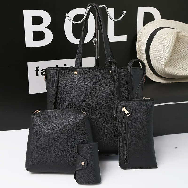 Women's 4-Piece Pink Leather Handbag Set - Image 2