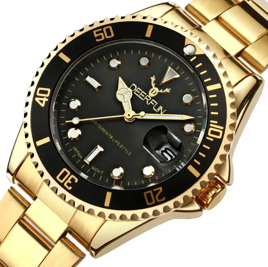 Men's Gold Water Resistant Quartz Watch with Red Dial