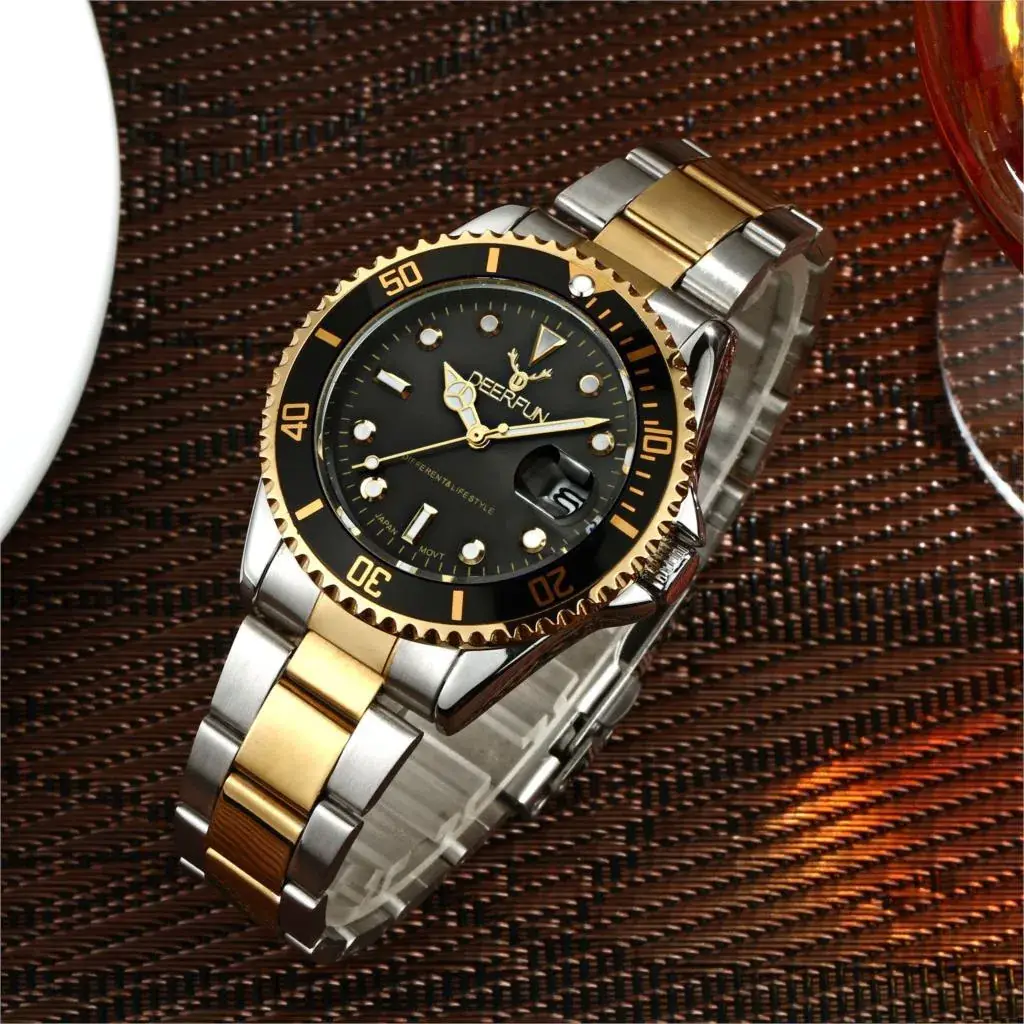 Men's Gold Water Resistant Quartz Watch with Red Dial - Image 11