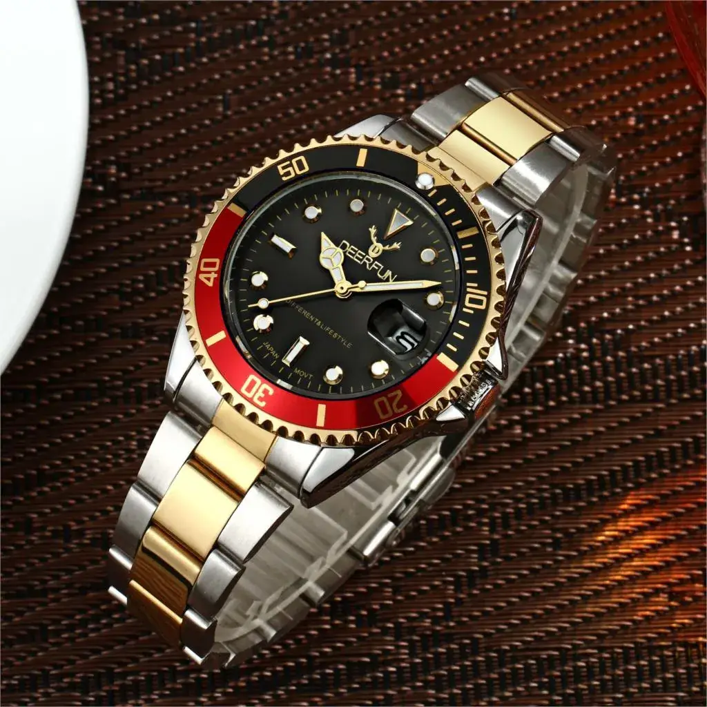 Men's Gold Water Resistant Quartz Watch with Red Dial - Image 14