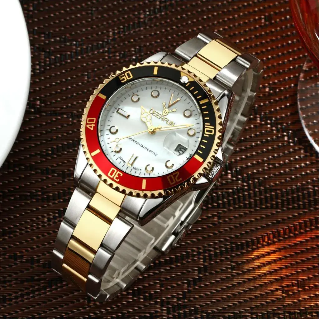 Men's Gold Water Resistant Quartz Watch with Red Dial - Image 19