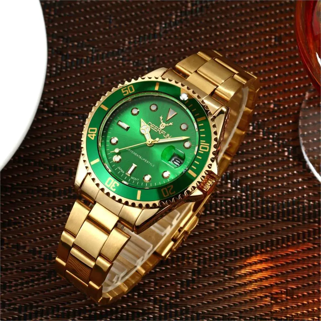 Men's Gold Water Resistant Quartz Watch with Red Dial - Image 22