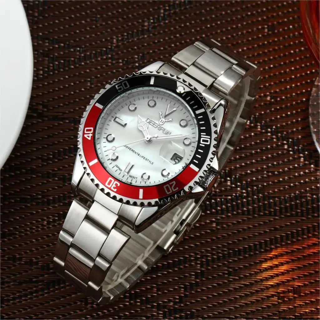 Men's Gold Water Resistant Quartz Watch with Red Dial - Image 9