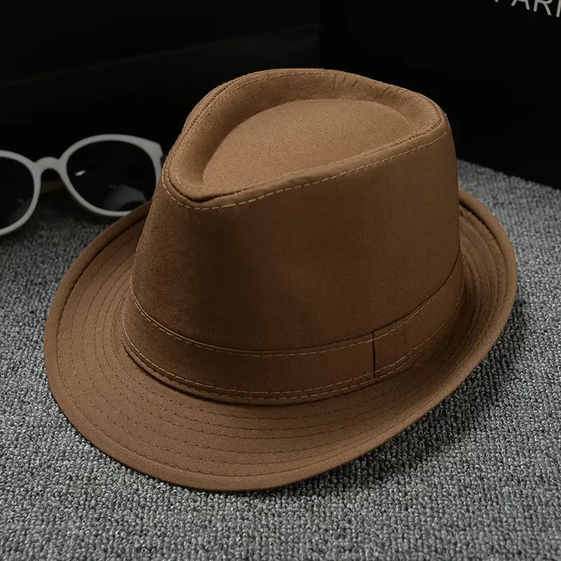 Brown Plain Cloth Jazz Hat for Men Women - Image 4