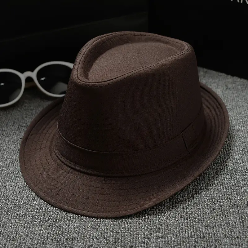 Brown Plain Cloth Jazz Hat for Men Women - Image 5