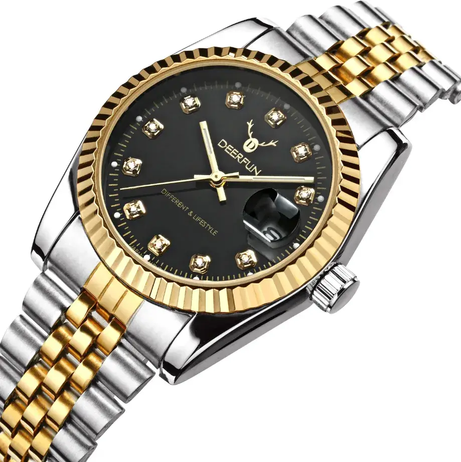 Deerfun Classic Steel Strap Watch with Blue Dial & Gold Bracelet - Image 12
