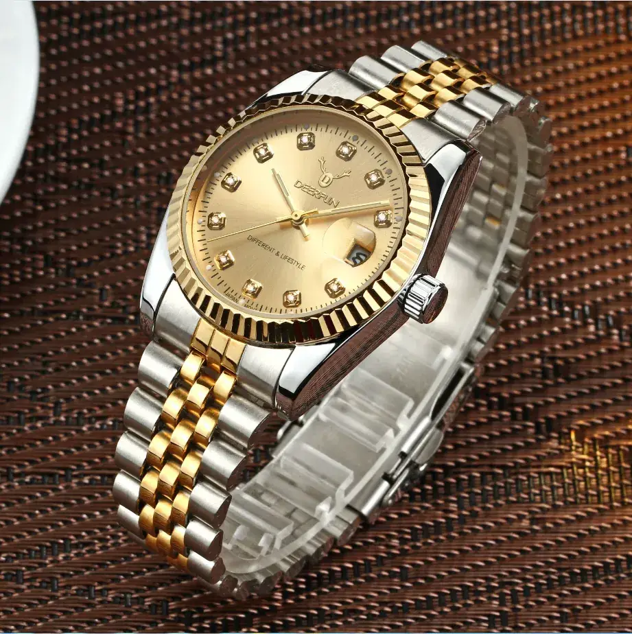 Deerfun Classic Steel Strap Watch with Blue Dial & Gold Bracelet - Image 10