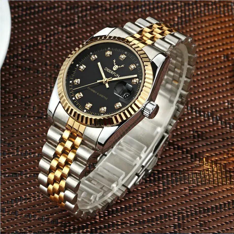 Deerfun Classic Steel Strap Watch with Blue Dial & Gold Bracelet - Image 5