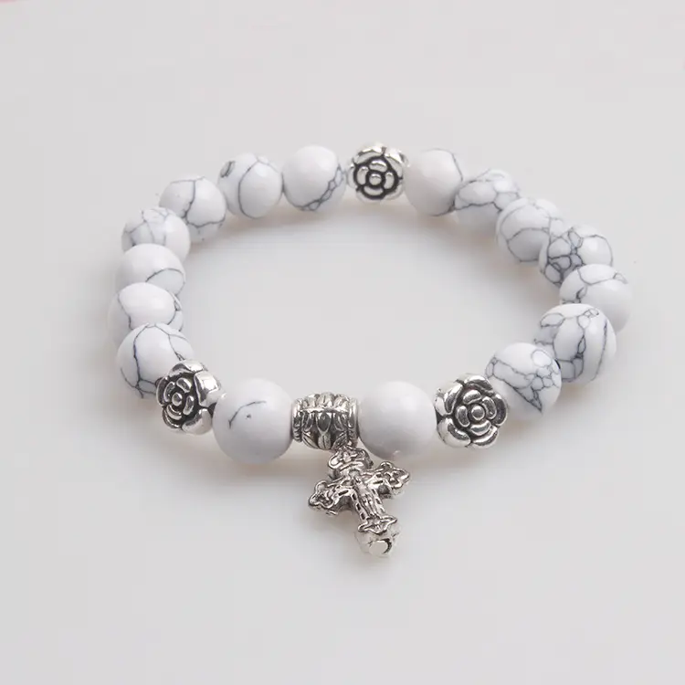 Purple Frosted Agate Bracelet with Crystal Charm - Image 10