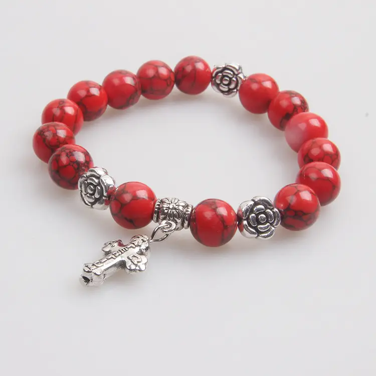 Purple Frosted Agate Bracelet with Crystal Charm - Image 11