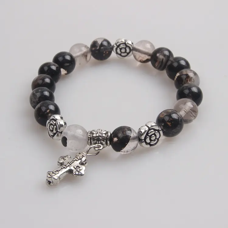 Purple Frosted Agate Bracelet with Crystal Charm - Image 2