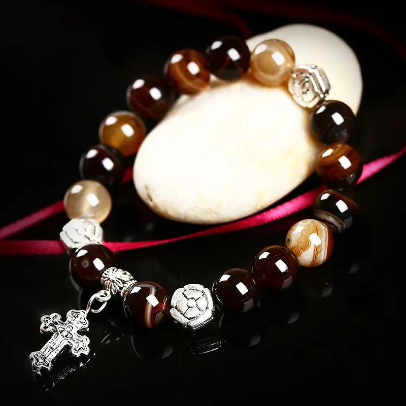 Purple Frosted Agate Bracelet with Crystal Charm - Image 6