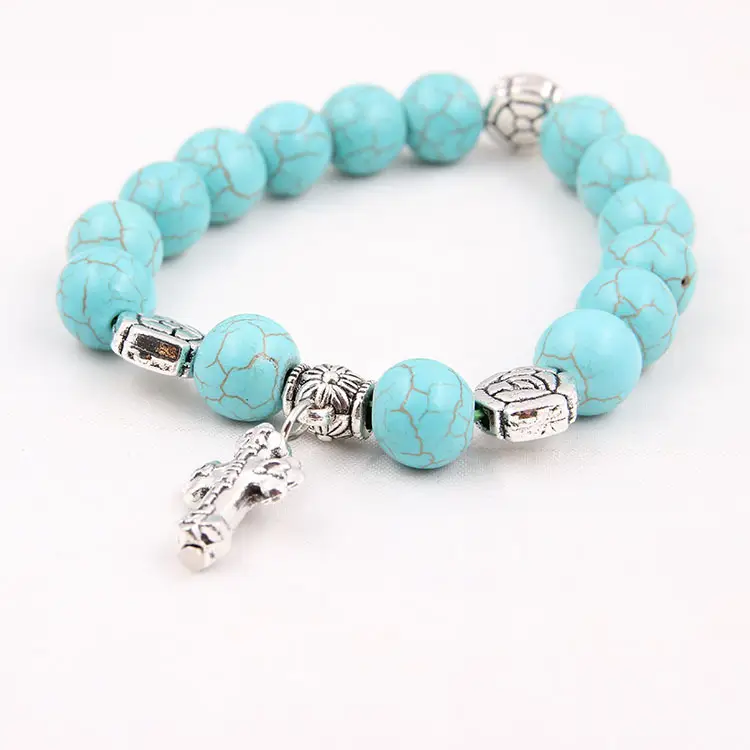 Purple Frosted Agate Bracelet with Crystal Charm - Image 9