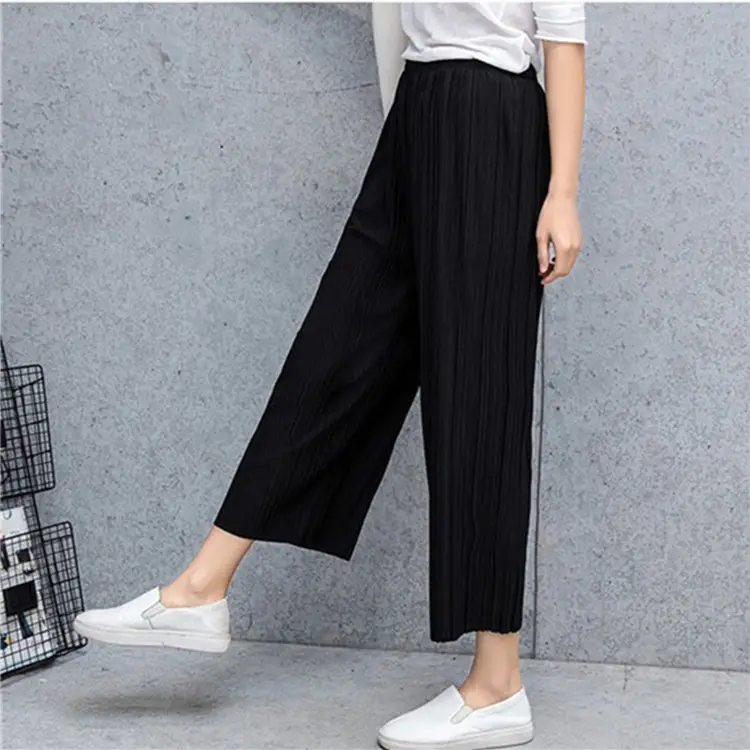 Women Pleated Wide Leg Pants Black Slimming — feature 11