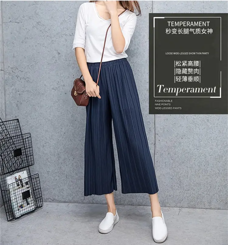Women Pleated Wide Leg Pants Black Slimming — feature 12