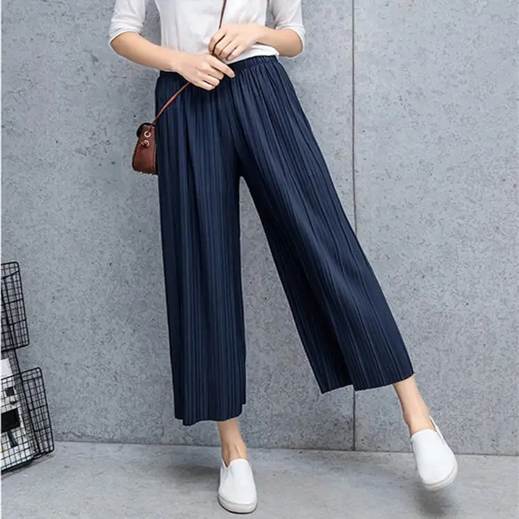 Women Pleated Wide Leg Pants Black Slimming — feature 13
