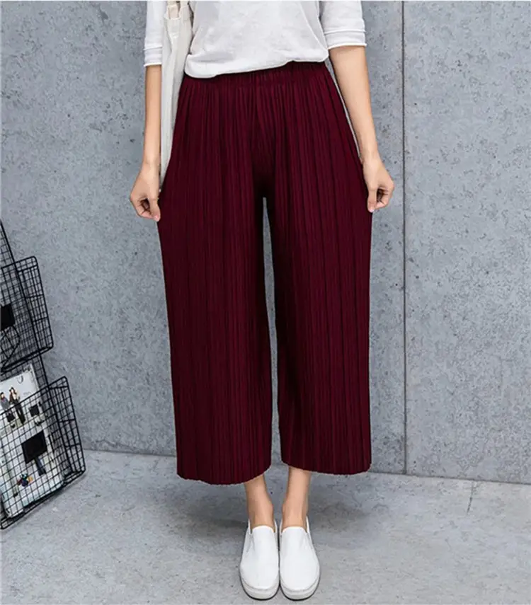 Women Pleated Wide Leg Pants Black Slimming — feature 16