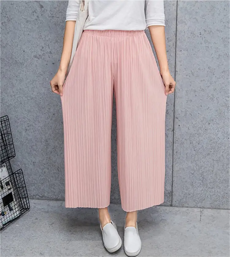 Women Pleated Wide Leg Pants Black Slimming — feature 18