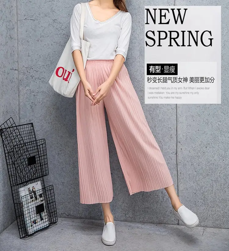 Women Pleated Wide Leg Pants Black Slimming — feature 3