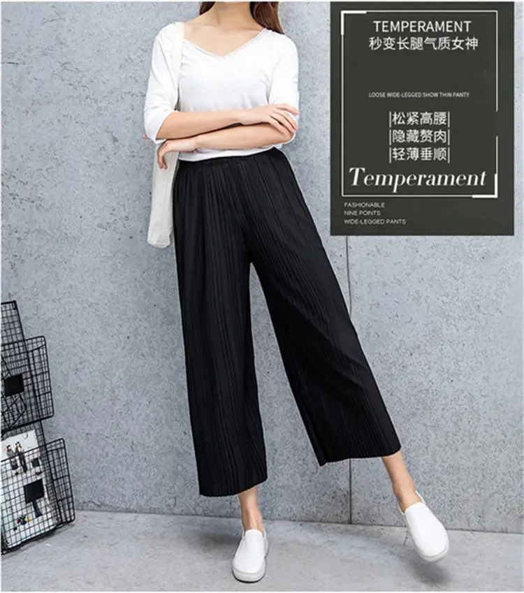 Women Pleated Wide Leg Pants Black Slimming — feature 6