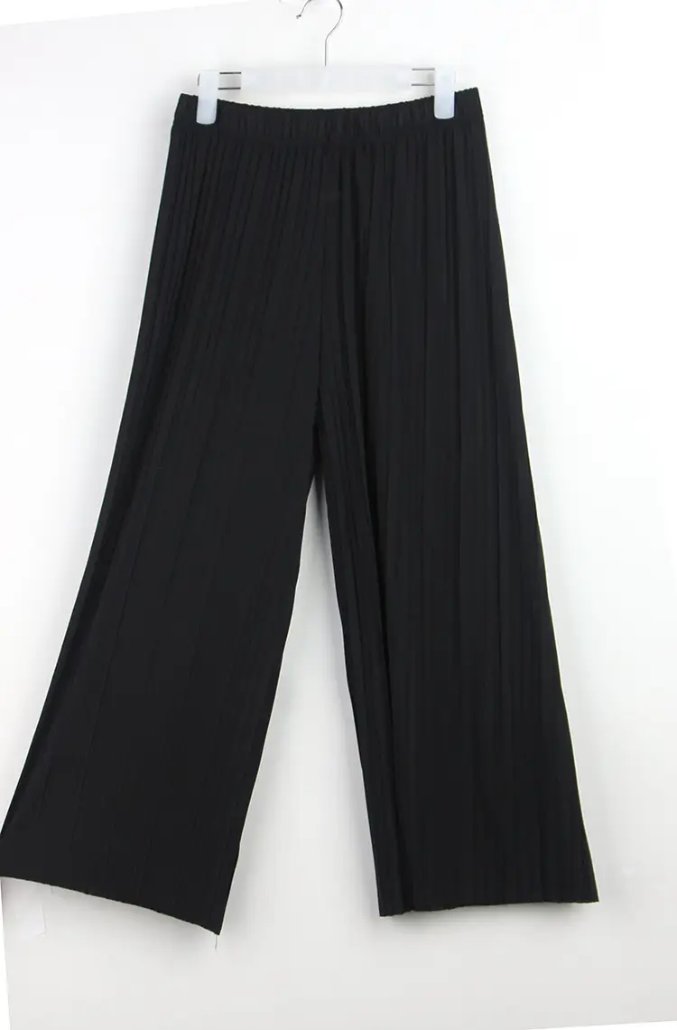 Women Pleated Wide Leg Pants Black Slimming - Image 3