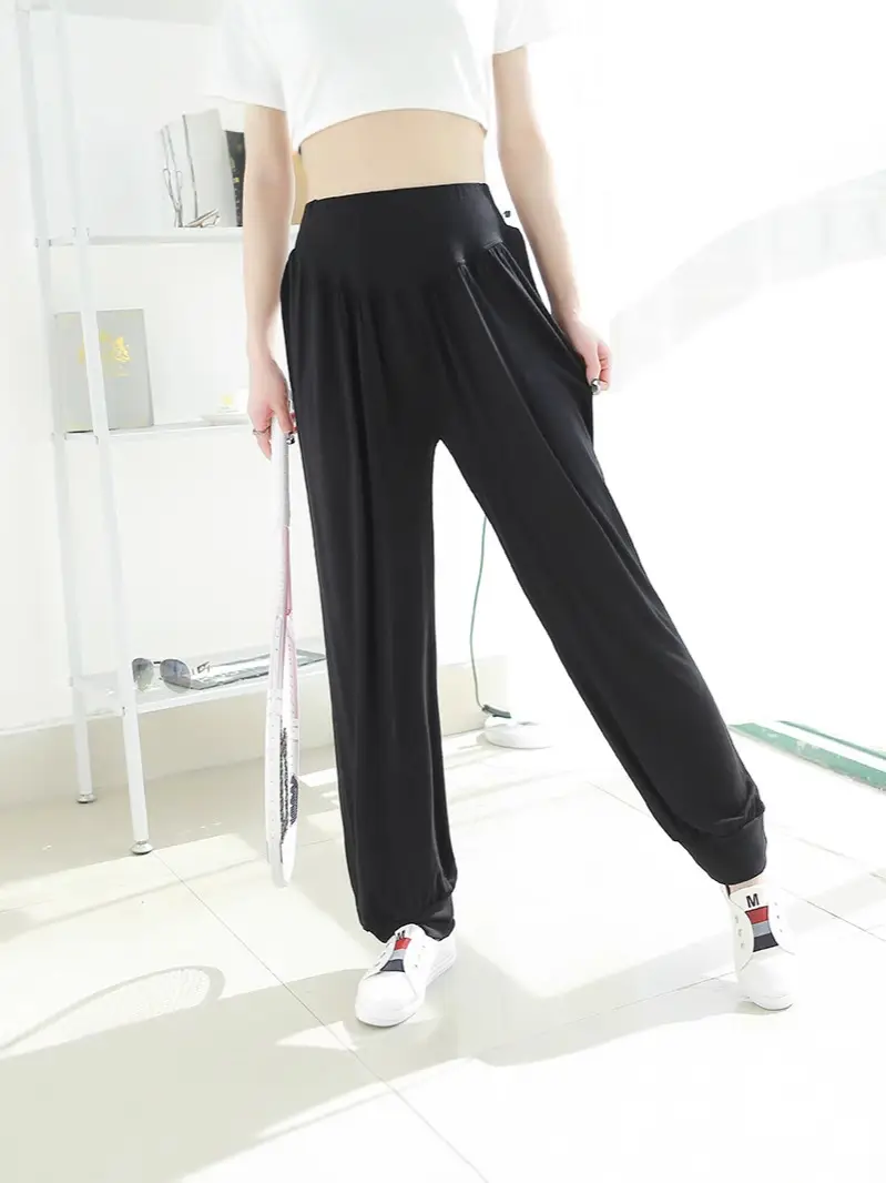 Women's Black Wide Leg Pants High Waist Loose Girdle Spring Summer - Image 6