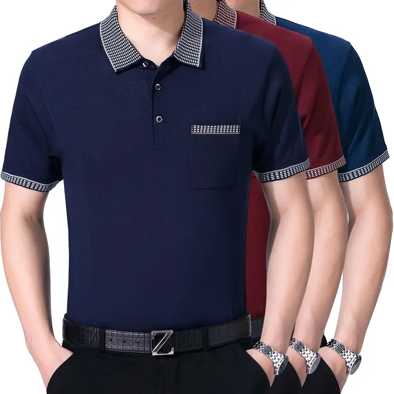 Men Navy Polo Shirt with Embroidered Collar & Sleeve Trim
