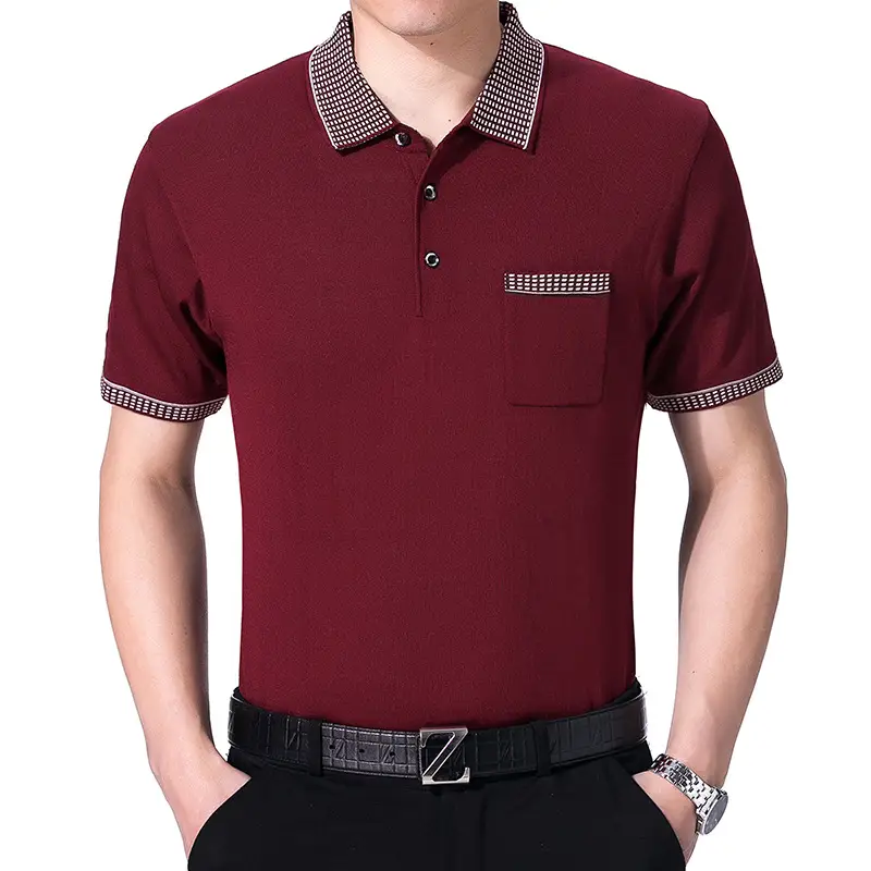 Men Navy Polo Shirt with Embroidered Collar & Sleeve Trim