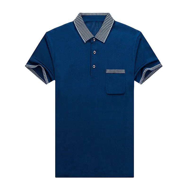 Men Navy Polo Shirt with Embroidered Collar & Sleeve Trim