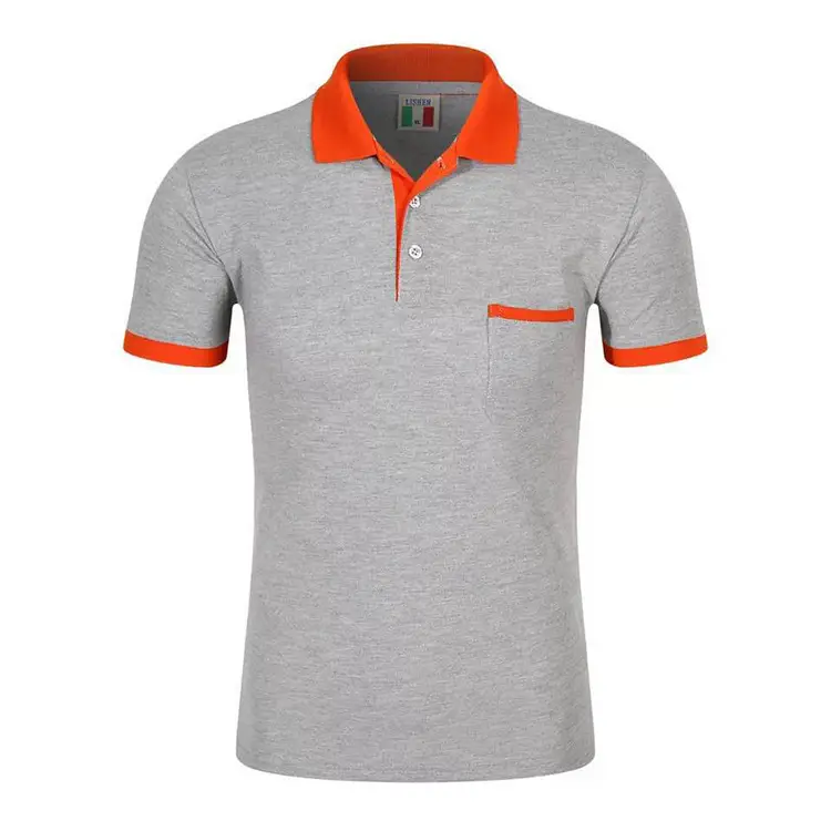 Men's Gray Polo Shirt with Orange Trim - Image 4