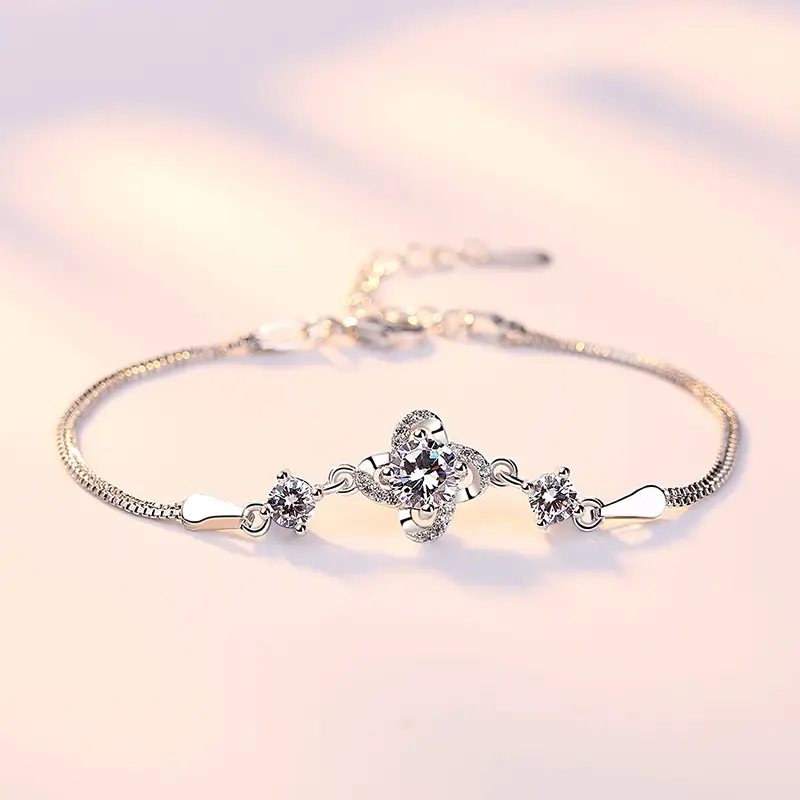 Women's Zircon Leaf Bracelet Set Silver Purple - Image 5