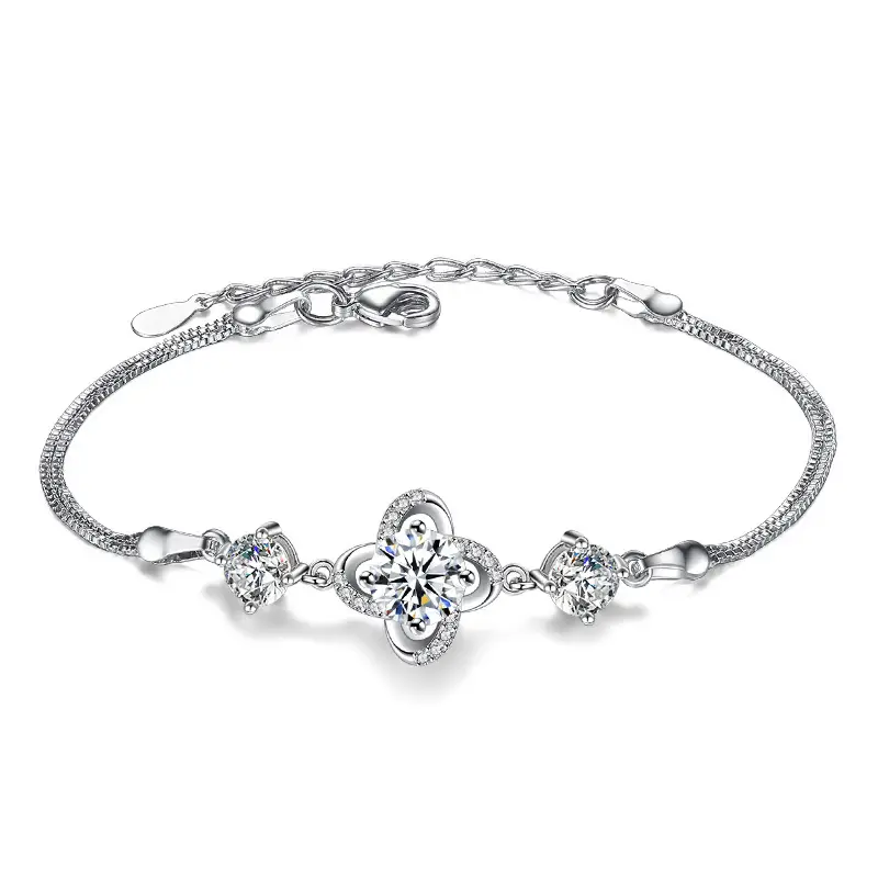 Women's Zircon Leaf Bracelet Set Silver Purple - Image 7