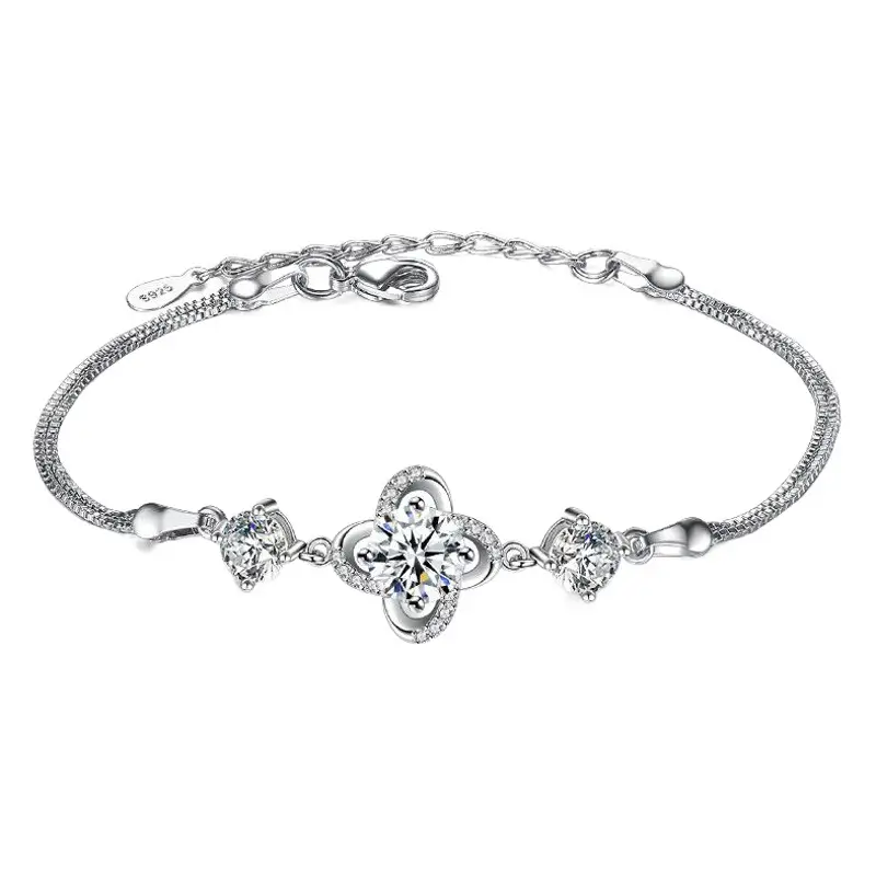 Women's Zircon Leaf Bracelet Set Silver Purple