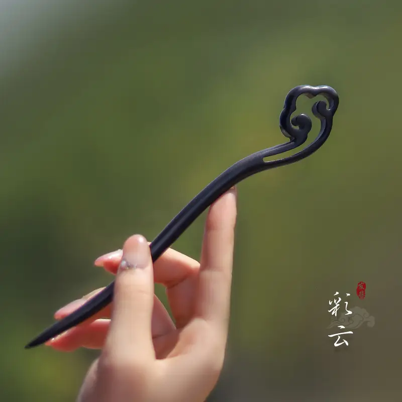Carved Ebony Hairpin Plate for Women - Image 29
