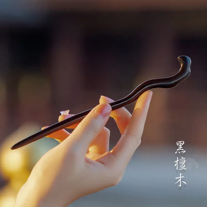 Carved Ebony Hairpin Plate for Women - Image 3