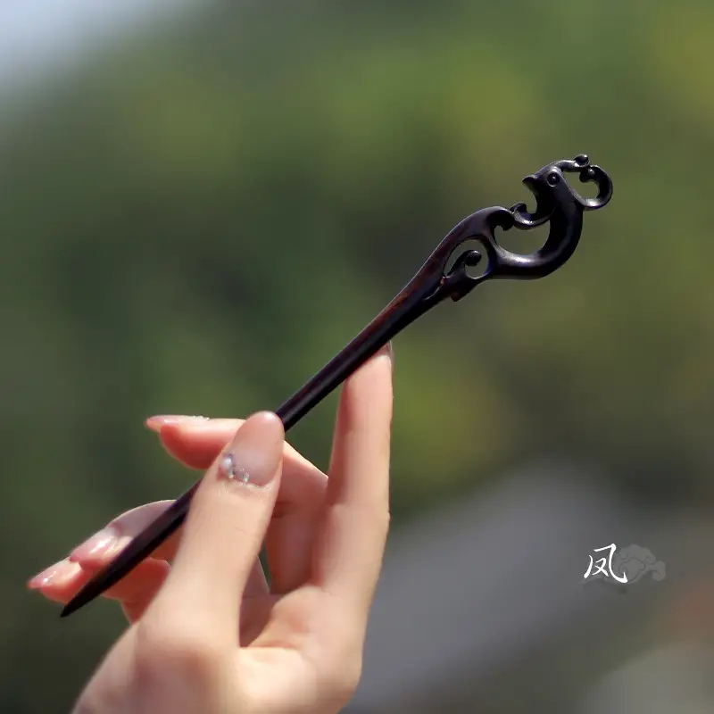 Carved Ebony Hairpin Plate for Women - Image 38