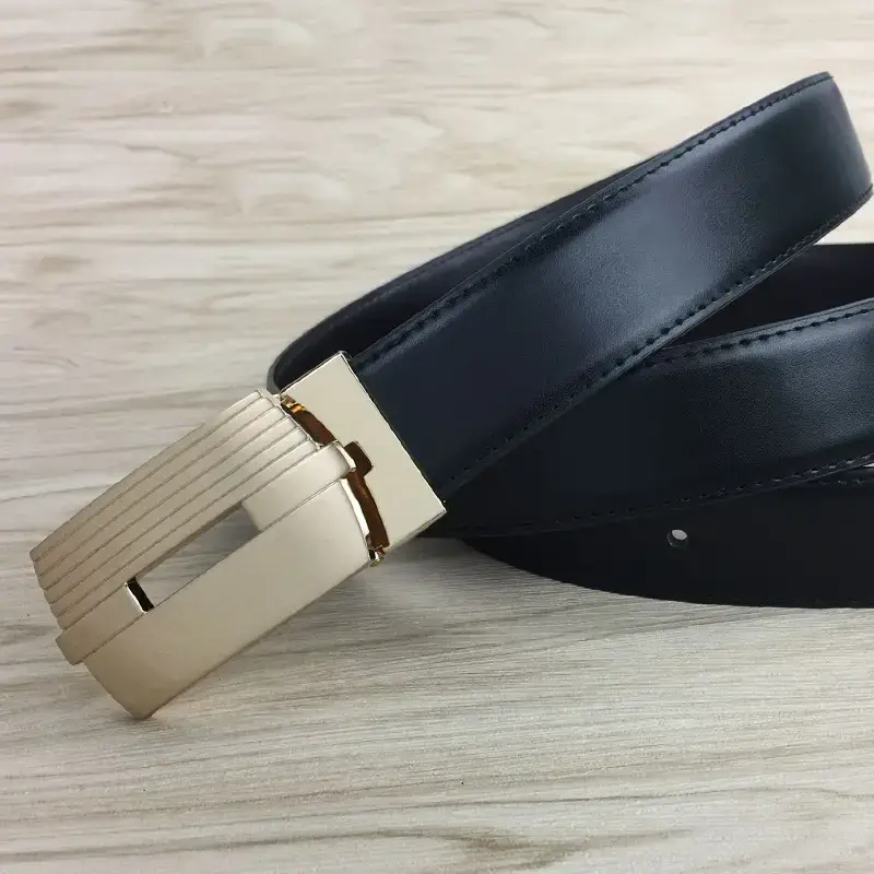 Men's Genuine Leather Belt with Silver Buckle - Image 2
