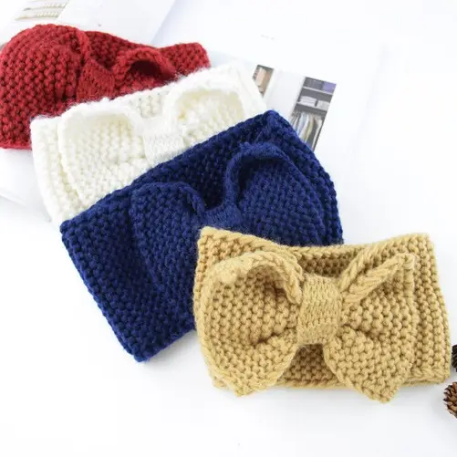 Knitted Wool Bow Ear Protector Headband for Women - Image 17
