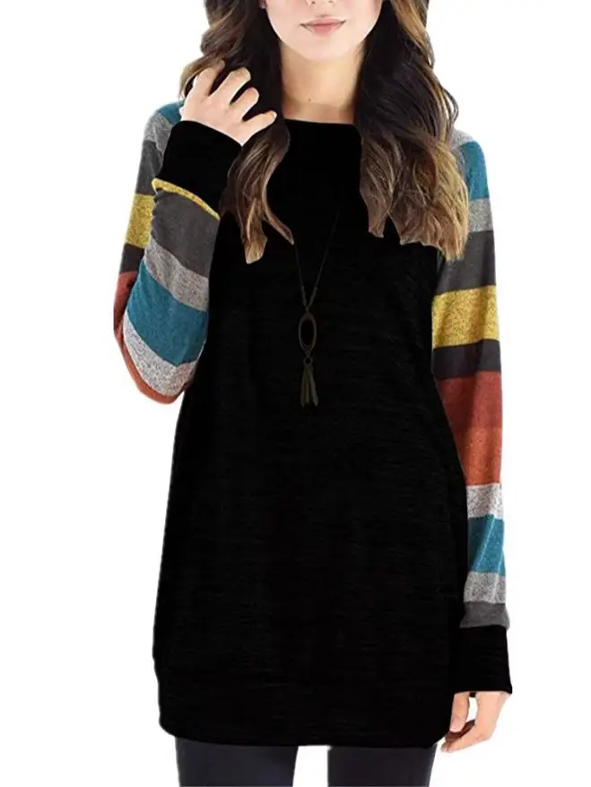 Plus Size Loose Striped Raglan Sleeve T-Shirt Black