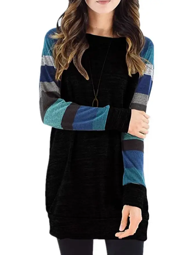 Plus Size Loose Striped Raglan Sleeve T-Shirt Black