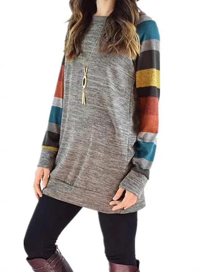 Plus Size Loose Striped Raglan Sleeve T-Shirt Black