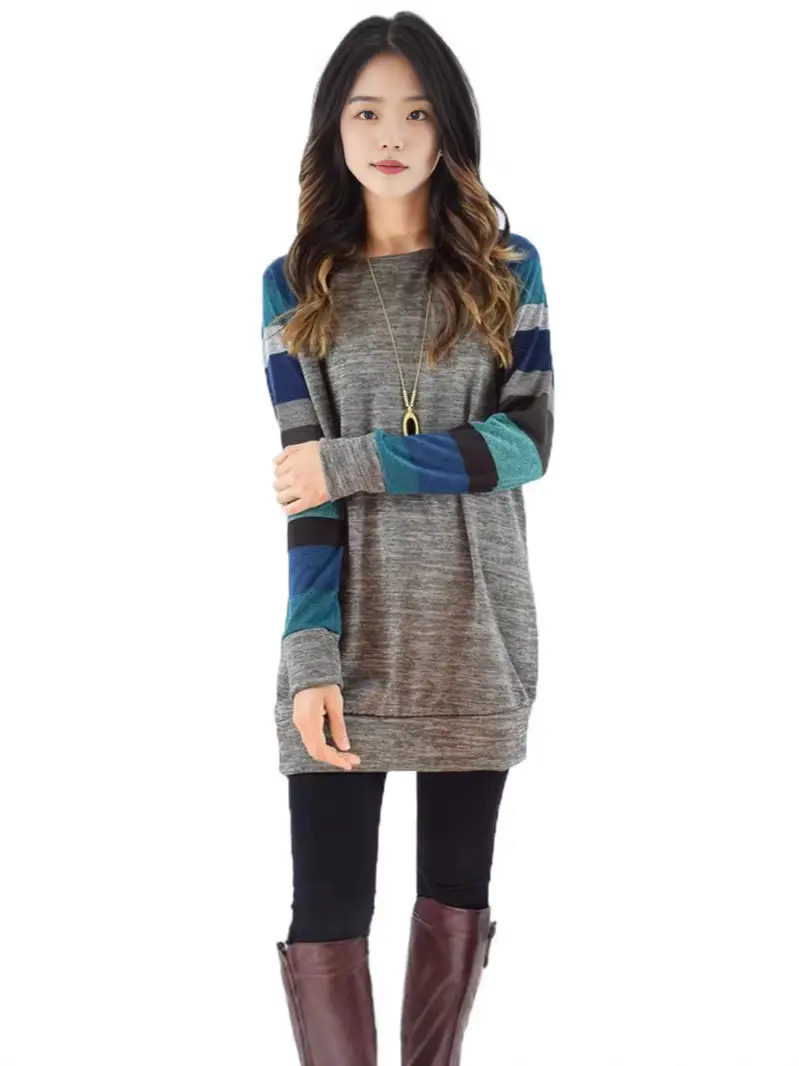 Plus Size Loose Striped Raglan Sleeve T-Shirt Black