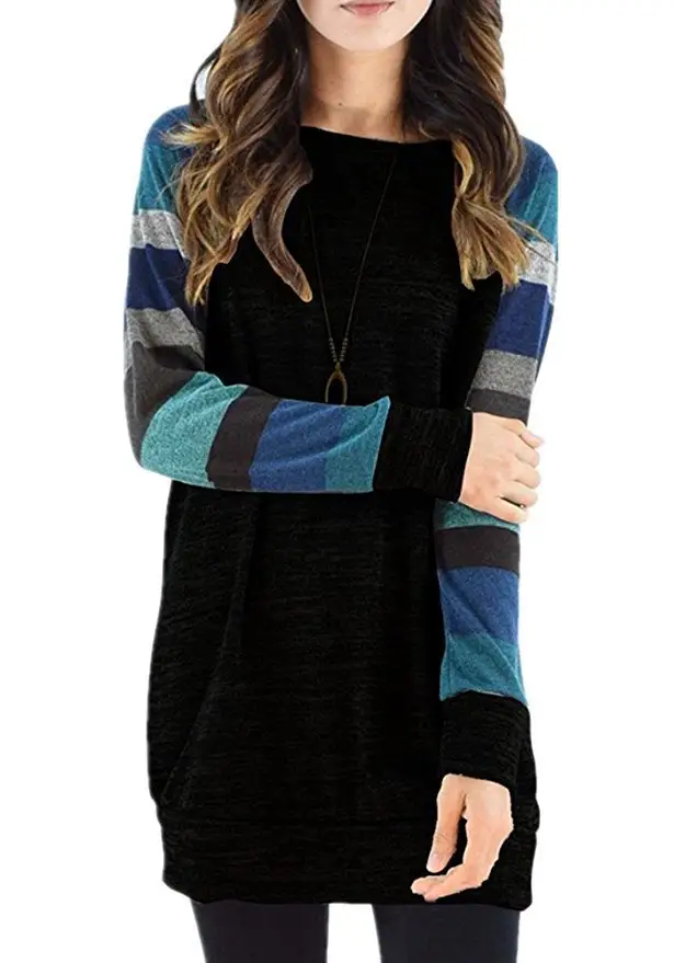 Plus Size Loose Striped Raglan Sleeve T-Shirt Black — feature 11