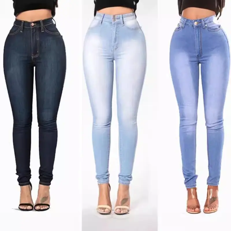 Thin Light Blue Denim Pencil Pants for Women